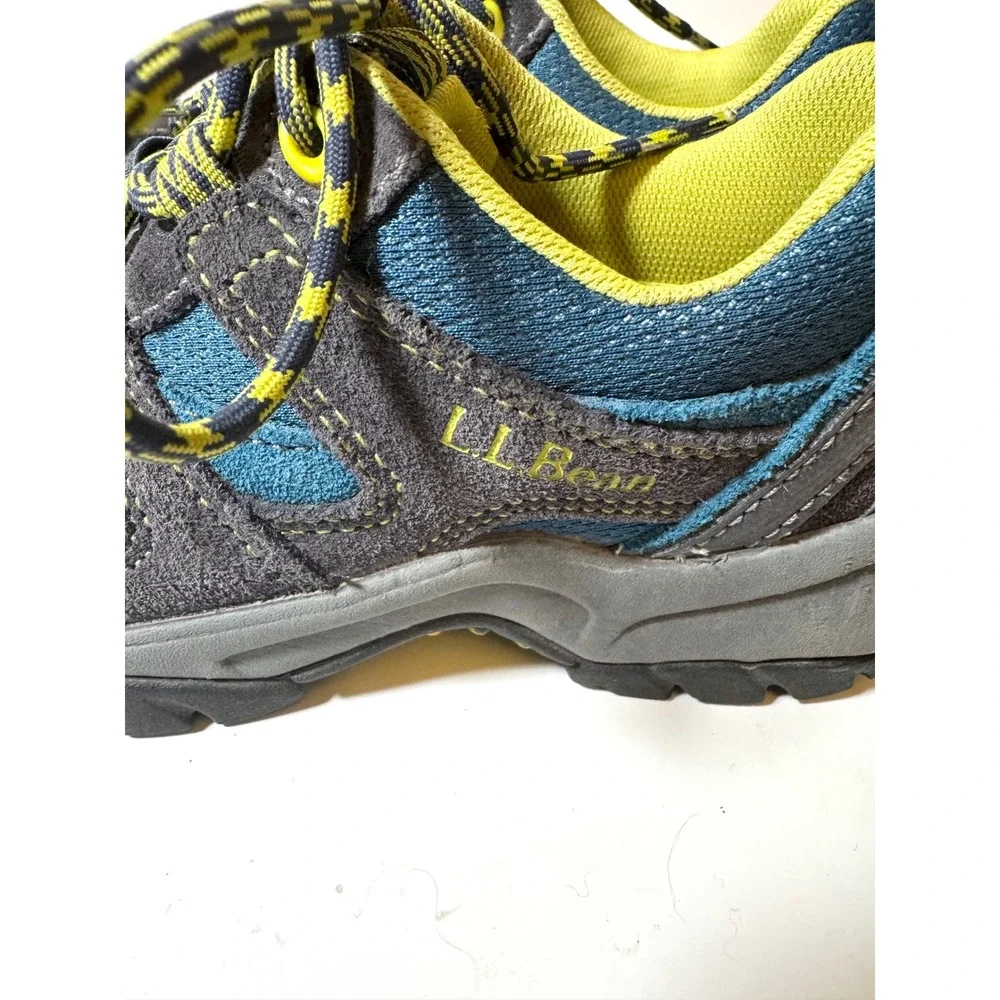 LL Bean Trail Model Hiking Shoes Kids Size 2 Blue Grey Lime Green Low Top 300510